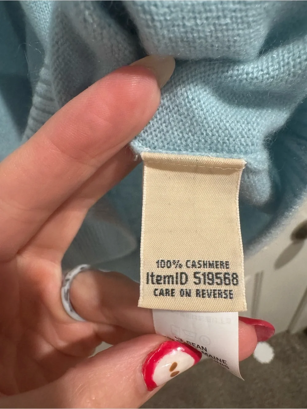 L.L. Bean Light Blue Crewneck Short-Sleeve Sweater, 100% cashmere
